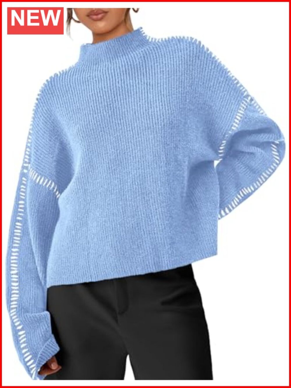 Womens Chunky Knit Oversized Pullover Mock Neck Sweater Ribbed Top
